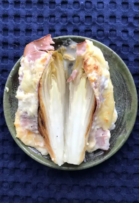 backed endive cut in the middle